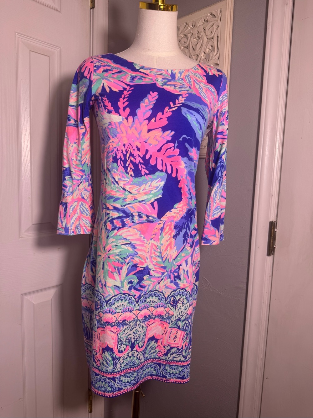 Lilly Pulitzer Bay Dress Multi Sunset Safari Print XS Cotton Dress Vacation - Picture 14 of 17